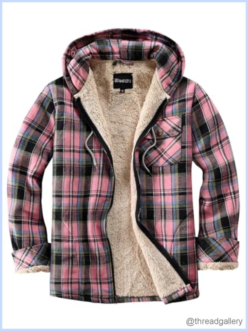 Full Zip Fleece Flannel Plaid Jacket Sherpa Hoodie